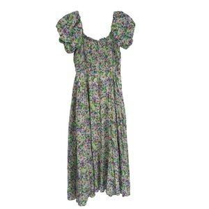 ASTR Midi Dress Size XL Puff Sleeve Purple Pink Multi Floral Womens Milkmaid